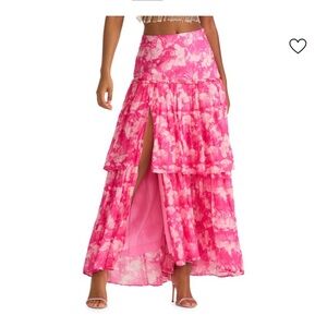 LoveShackFancy Vibrant Pink Floral Maxi Skirt